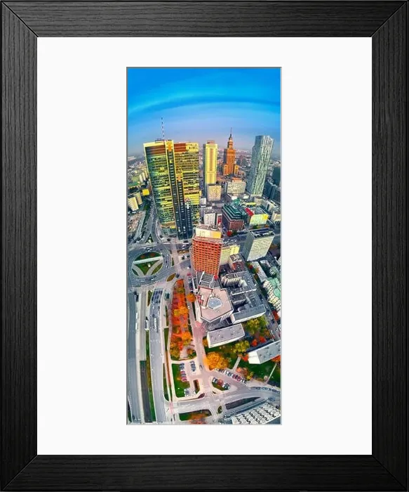 Framed Print : WARSAW, POLAND - OCTOBER 19, 2019: Beautiful panoramic aerial drone view to panorama cityscape of Warsaw modern City Framed Print : WARSAW, POLAND - OCTOBER 19, 2019: Beautiful panoramic aerial drone view to panorama cityscape of Warsaw modern City