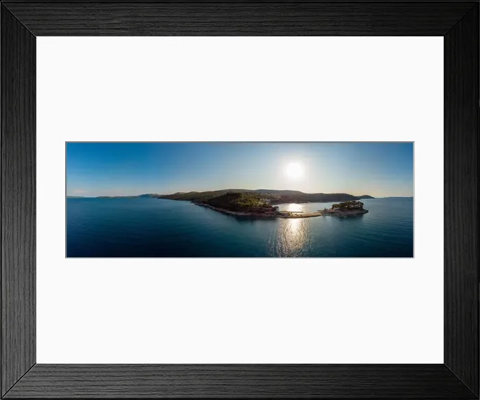 Framed Print : Spectacular aerial landscape with fishing village near peninsula stretching into the sea Framed Print : Spectacular aerial landscape with fishing village near peninsula stretching into the sea