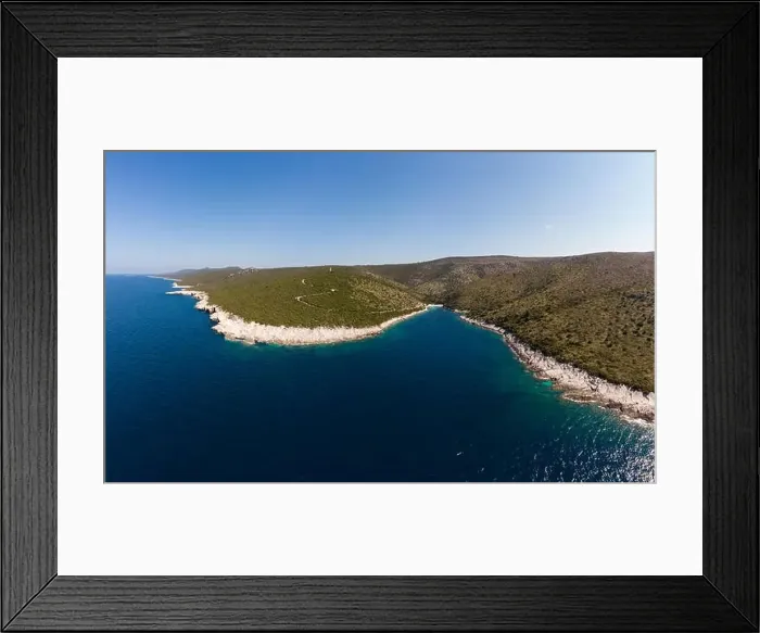 Framed Print : Spectacular aerial sea landscape of rocky coast and crystal clear water Framed Print : Spectacular aerial sea landscape of rocky coast and crystal clear water