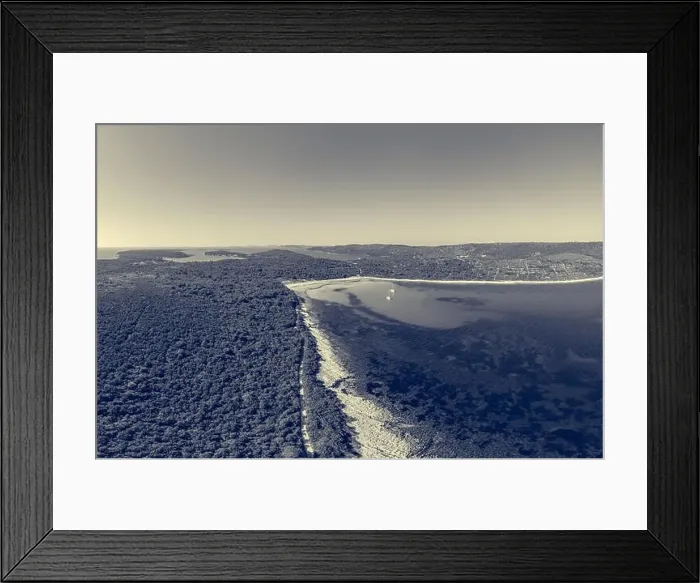 Framed Print : Spectacular aerial sea landscape of sandy beach and crystal clear water Framed Print : Spectacular aerial sea landscape of sandy beach and crystal clear water