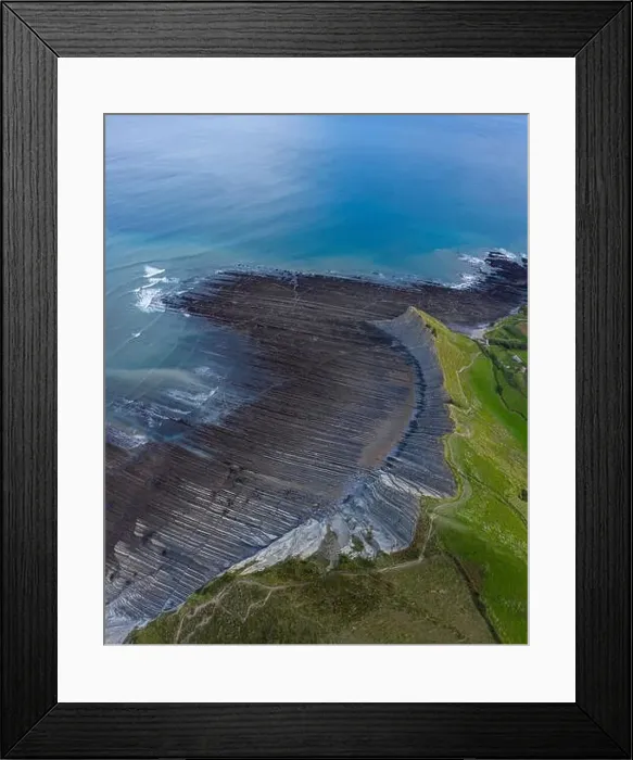 Framed Print : Zumaia flysch geological strata layers drone aerial view, Basque Country Framed Print : Zumaia flysch geological strata layers drone aerial view, Basque Country