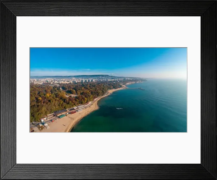 Framed Print : Varna, Bulgaria cityscape, aerial drone view over the city skyline Framed Print : Varna, Bulgaria cityscape, aerial drone view over the city skyline