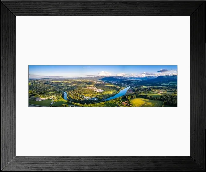 Framed Print : Aerial Panorama Bad Toelz, Isar Valley, Germany Bavaria. Sunset shot in June