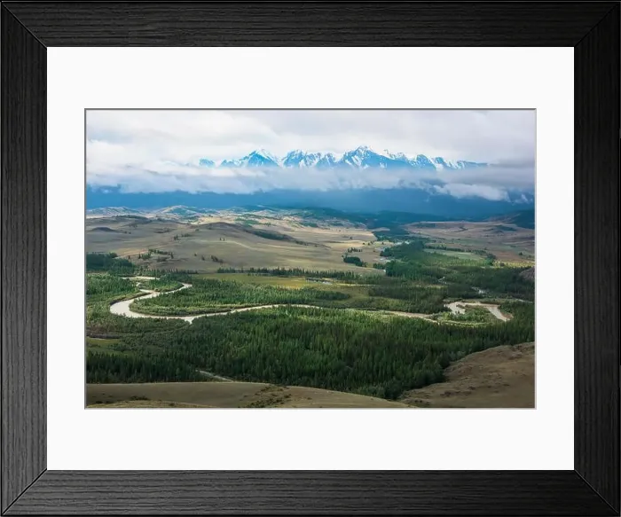 Framed Print : Panorama of Kurai steppe and Chuya river Framed Print : Panorama of Kurai steppe and Chuya river