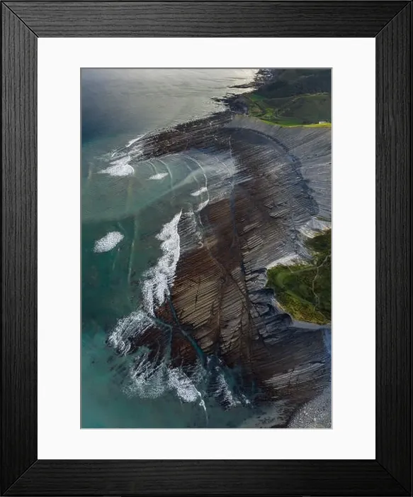 Framed Print : Zumaia flysch geological strata layers drone aerial view, Basque Country Framed Print : Zumaia flysch geological strata layers drone aerial view, Basque Country