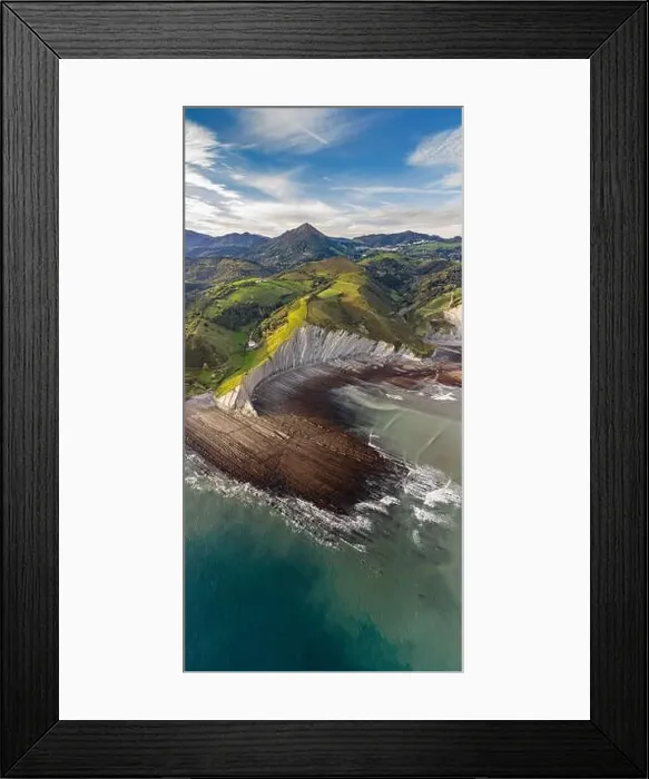 Framed Print : Zumaia flysch geological strata layers drone aerial view, Basque Country Framed Print : Zumaia flysch geological strata layers drone aerial view, Basque Country