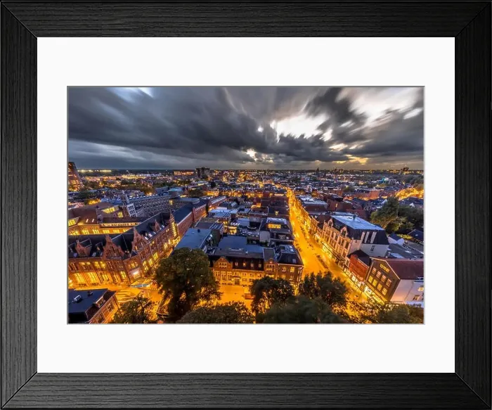 Framed Print : Aerial view of historic town centre of Groningen city at night. The Netherlands Framed Print : Aerial view of historic town centre of Groningen city at night. The Netherlands