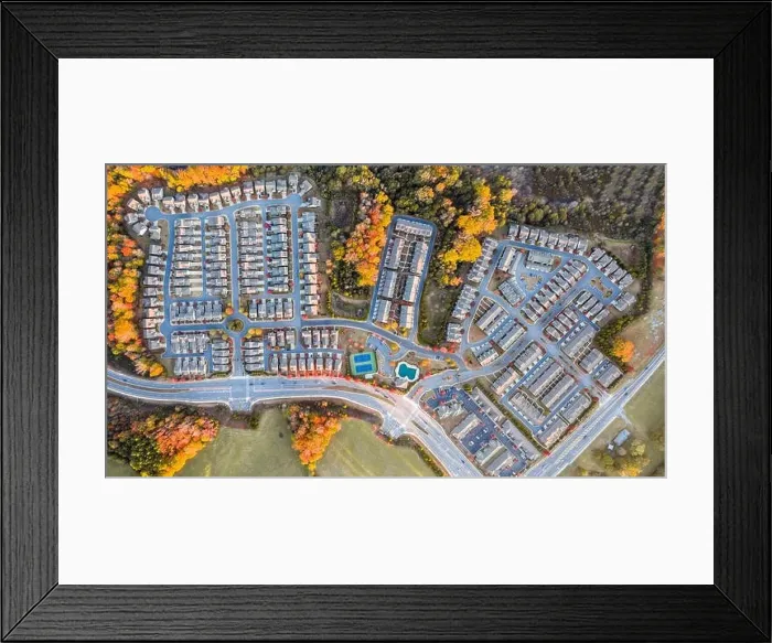 Framed Print : Aerial view top to bottom suburban community in southern united states during the fall Framed Print : Aerial view top to bottom suburban community in southern united states during the fall