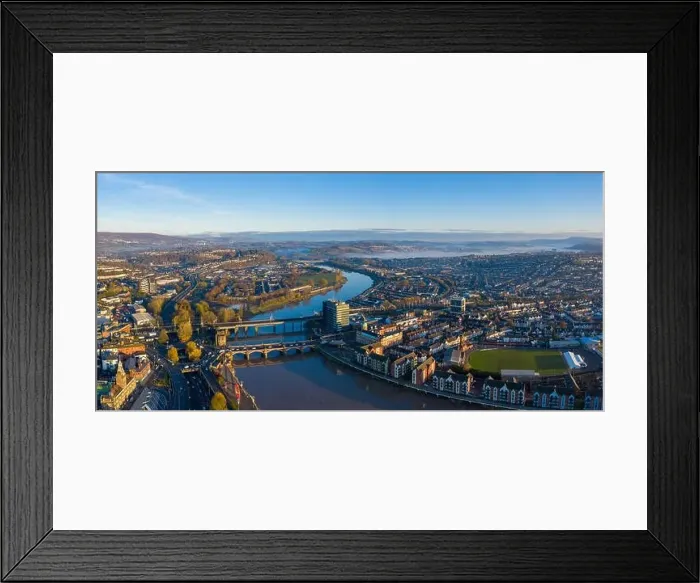 Framed Print : An aerial view at sunrise of Newport city centre, south wales United Kingdom, taken from the River Usk Framed Print : An aerial view at sunrise of Newport city centre, south wales United Kingdom, taken from the River Usk