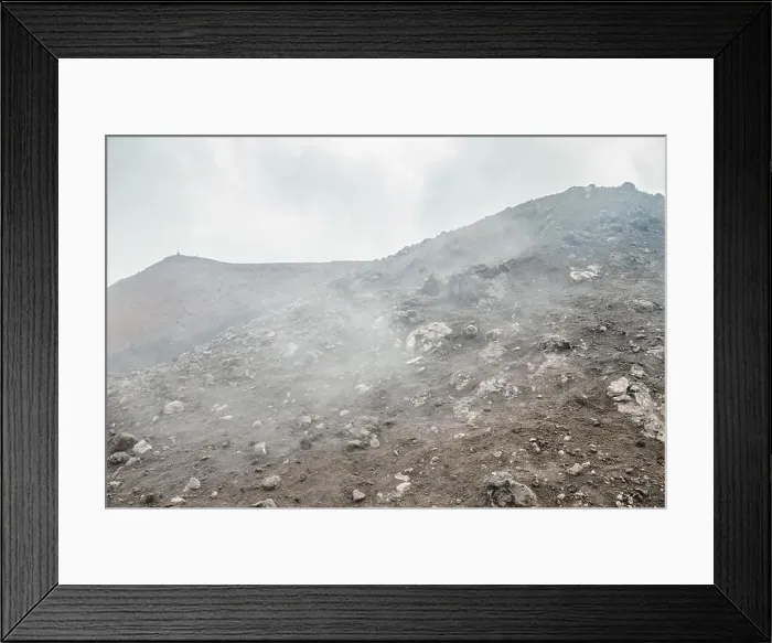 Framed Print : Top of crater Mount Etna volcano, frozen cold lava smokes, thick clouds Framed Print : Top of crater Mount Etna volcano, frozen cold lava smokes, thick clouds
