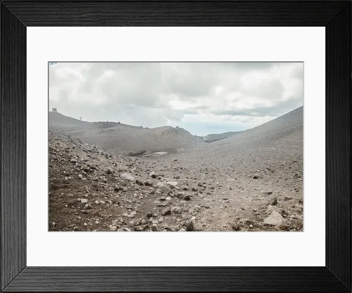 Framed Print : Top of crater Mount Etna volcano, frozen cold lava smokes, thick clouds Framed Print : Top of crater Mount Etna volcano, frozen cold lava smokes, thick clouds