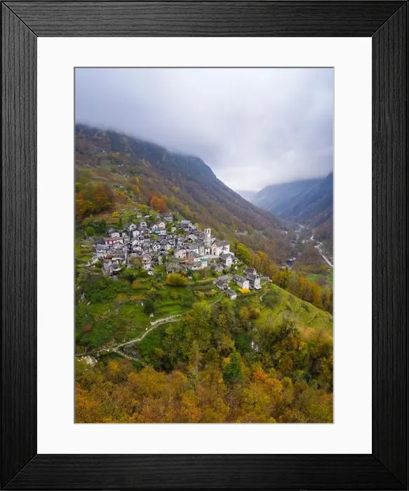 Framed Print : Autumnal view of the town of Corippo Framed Print : Autumnal view of the town of Corippo