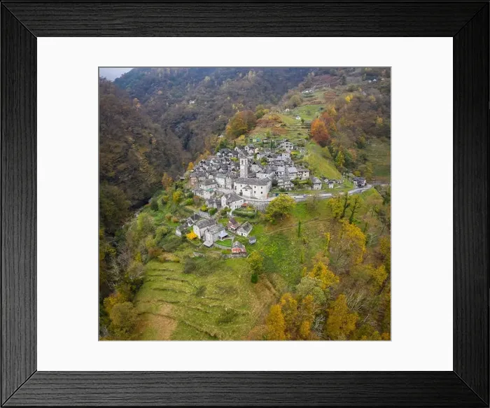 Framed Print : Autumnal view of the town of Corippo Framed Print : Autumnal view of the town of Corippo