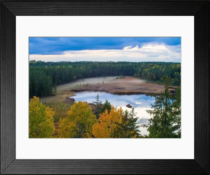 Framed Print : View of forest and Kangari lake from above. Latvian nature. Autumn landscape Framed Print : View of forest and Kangari lake from above. Latvian nature. Autumn landscape