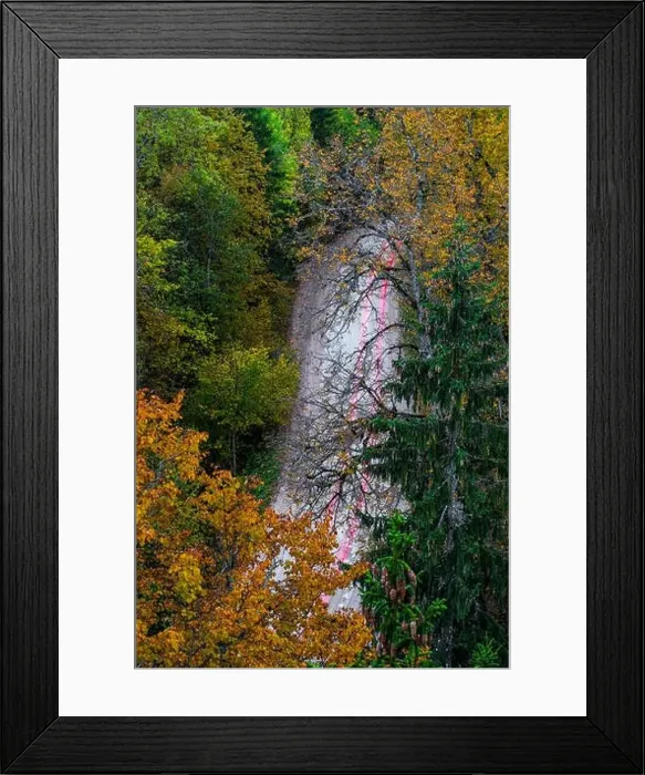 Framed Print : View of road in forest from above. Headlights on a long exposure. Autumn in Latvia Framed Print : View of road in forest from above. Headlights on a long exposure. Autumn in Latvia