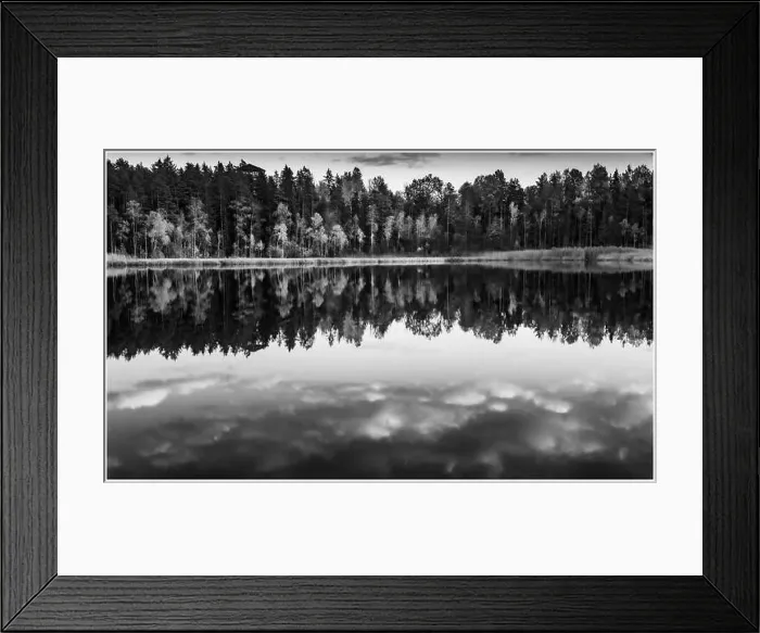 Framed Print : View of Kingari lake. Black and white. Latvian nature. Beautiful landscape. Framed Framed Print : View of Kingari lake. Black and white. Latvian nature. Beautiful landscape. Framed