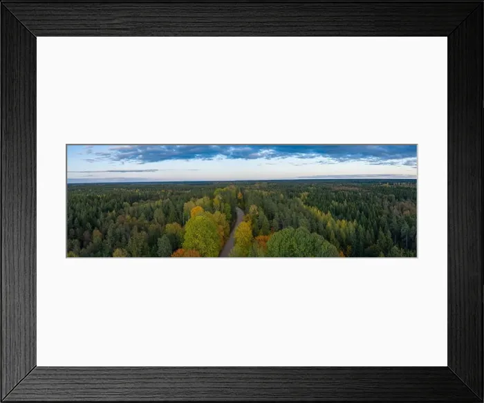 Framed Print : Beautiful autumn landscape. Panorama view of forest and road from above. Latvian nature Framed Print : Beautiful autumn landscape. Panorama view of forest and road from above. Latvian nature
