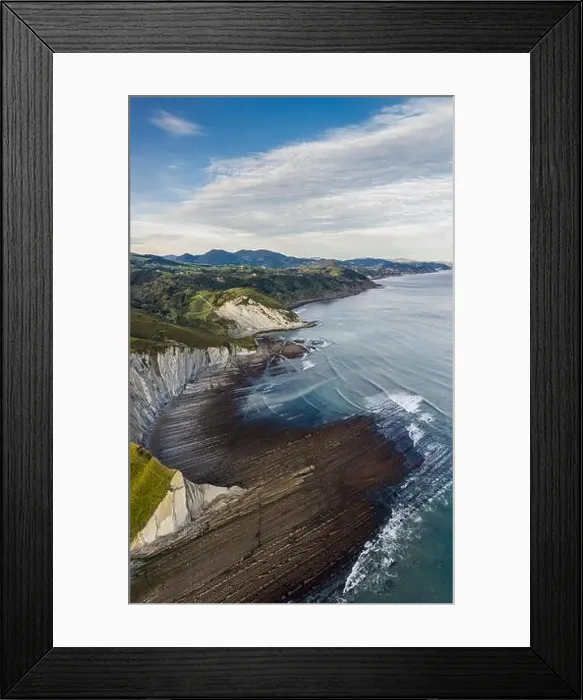 Framed Print : Zumaia flysch geological strata layers drone aerial view, Basque Country Framed Print : Zumaia flysch geological strata layers drone aerial view, Basque Country