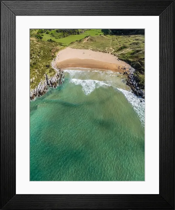 Framed Print : Sonabia beach drone aerial view in Cantabrian sea, Spain Framed Print : Sonabia beach drone aerial view in Cantabrian sea, Spain