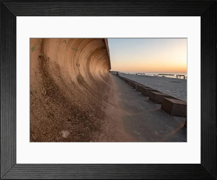 Framed Print : Wide view of a yellow beach full of relaxed people swimming on a clear sea Framed Print : Wide view of a yellow beach full of relaxed people swimming on a clear sea