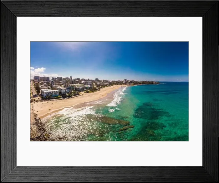 Framed Print : Aerial drone panoramic image of ocean waves on a busy Kings beach, Caloundra, Queensland, Australia Framed Print : Aerial drone panoramic image of ocean waves on a busy Kings beach, Caloundra, Queensland, Australia