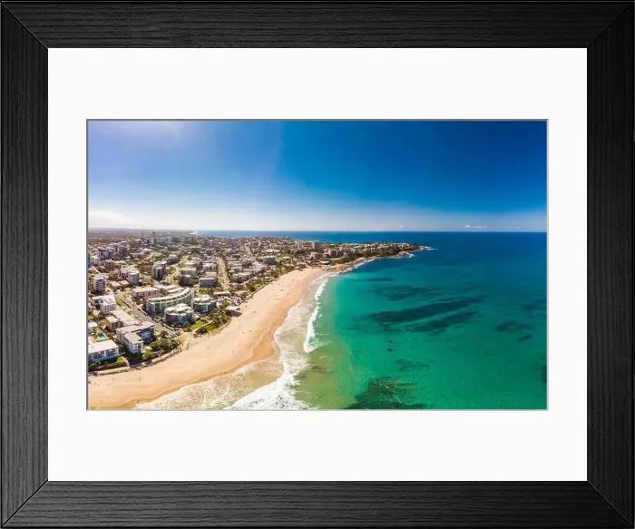 Framed Print : Aerial drone panoramic image of ocean waves on a busy Kings beach, Caloundra, Queensland, Australia Framed Print : Aerial drone panoramic image of ocean waves on a busy Kings beach, Caloundra, Queensland, Australia