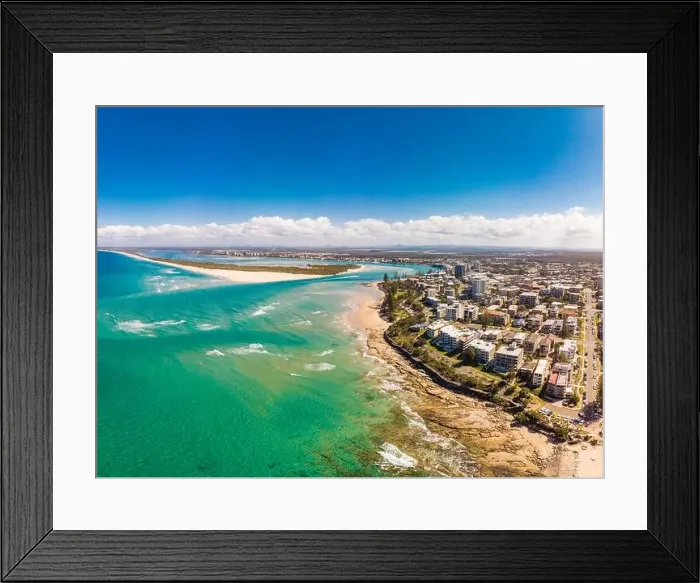 Framed Print : Aerial drone panoramic image of ocean waves on a busy Kings beach, Caloundra, Queensland, Australia Framed Print : Aerial drone panoramic image of ocean waves on a busy Kings beach, Caloundra, Queensland, Australia