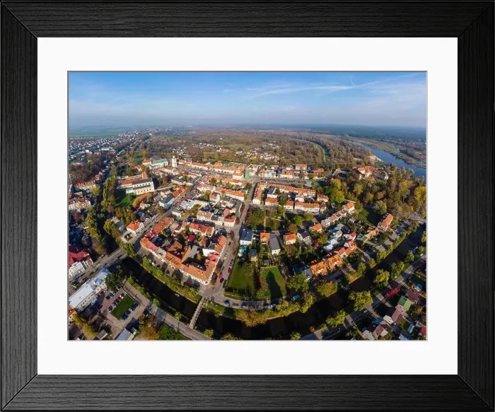 Framed Print : Aerial view of Pultusk city by river Narew in mazovian voivodeship, Poland Framed Print : Aerial view of Pultusk city by river Narew in mazovian voivodeship, Poland