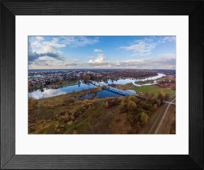 Framed Print : Aerial view of Pultusk city by river Narew in mazovian voivodeship, Poland Framed Print : Aerial view of Pultusk city by river Narew in mazovian voivodeship, Poland
