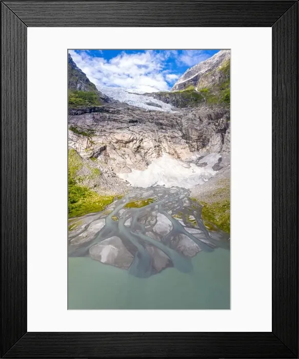 Framed Print : Aerial by drone of Boyabreen Glacier in summer Framed Print : Aerial by drone of Boyabreen Glacier in summer