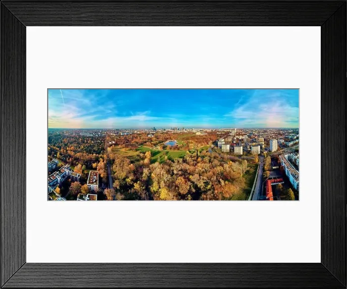 Framed Print : A beautiful panoramic view of the sunset in a fabulous November autumn evening at sunset from drone at Pola Mokotowskie Framed Print : A beautiful panoramic view of the sunset in a fabulous November autumn evening at sunset from drone at Pola Mokotowskie