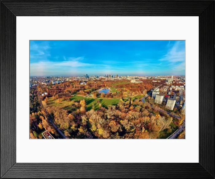 Framed Print : A beautiful panoramic view of the sunset in a fabulous November autumn evening at sunset from drone at Pola Mokotowskie Framed Print : A beautiful panoramic view of the sunset in a fabulous November autumn evening at sunset from drone at Pola Mokotowskie