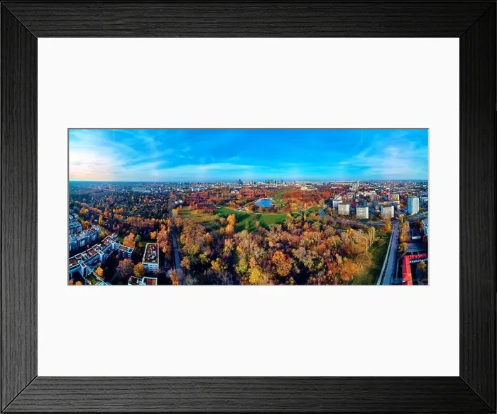 Framed Print : A beautiful panoramic view of the sunset in a fabulous November autumn evening at sunset from drone at Pola Mokotowskie Framed Print : A beautiful panoramic view of the sunset in a fabulous November autumn evening at sunset from drone at Pola Mokotowskie