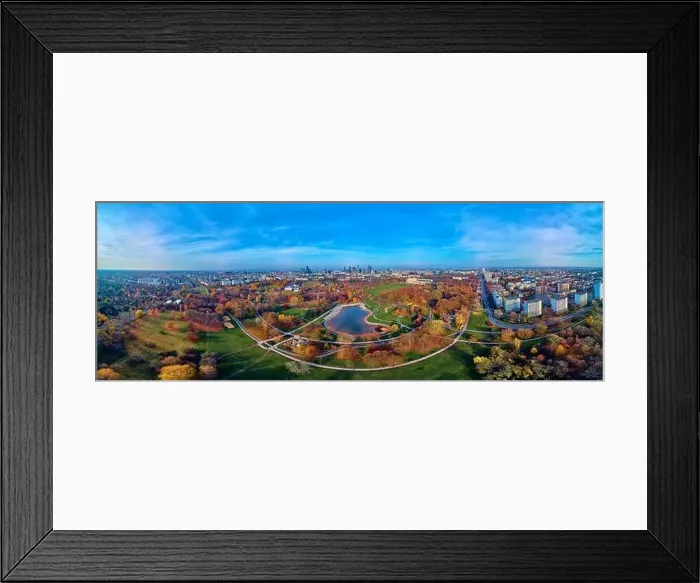 Framed Print : A beautiful panoramic view of the sunset in a fabulous November autumn evening at sunset from drone at Pola Mokotowskie