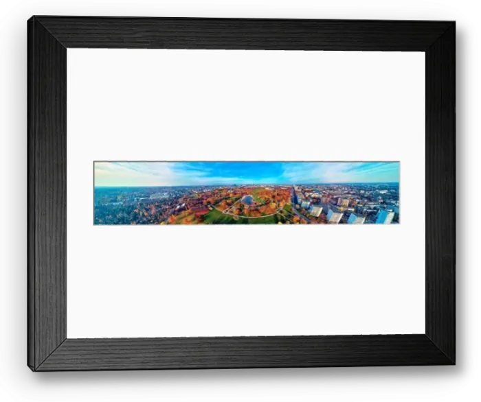 Framed Print : A beautiful panoramic view of the sunset in a fabulous November autumn evening at sunset from drone at Pola Mokotowskie