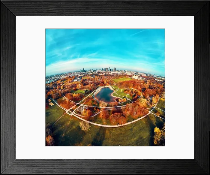 Framed Print : A beautiful panoramic view of the sunset in a fabulous November autumn evening at sunset from drone at Pola Mokotowskie Framed Print : A beautiful panoramic view of the sunset in a fabulous November autumn evening at sunset from drone at Pola Mokotowskie