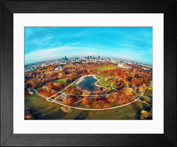 Framed Print : A beautiful panoramic view of the sunset in a fabulous November autumn evening at sunset from drone at Pola Mokotowskie Framed Print : A beautiful panoramic view of the sunset in a fabulous November autumn evening at sunset from drone at Pola Mokotowskie