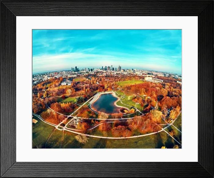 Framed Print : A beautiful panoramic view of the sunset in a fabulous November autumn evening at sunset from drone at Pola Mokotowskie Framed Print : A beautiful panoramic view of the sunset in a fabulous November autumn evening at sunset from drone at Pola Mokotowskie