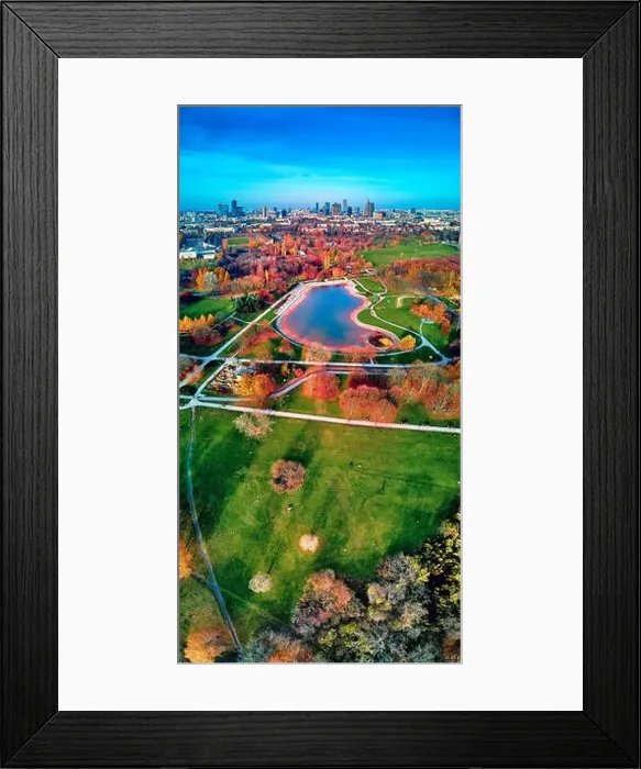 Framed Print : A beautiful panoramic view of the sunset in a fabulous November autumn evening at sunset from drone at Pola Mokotowskie Framed Print : A beautiful panoramic view of the sunset in a fabulous November autumn evening at sunset from drone at Pola Mokotowskie