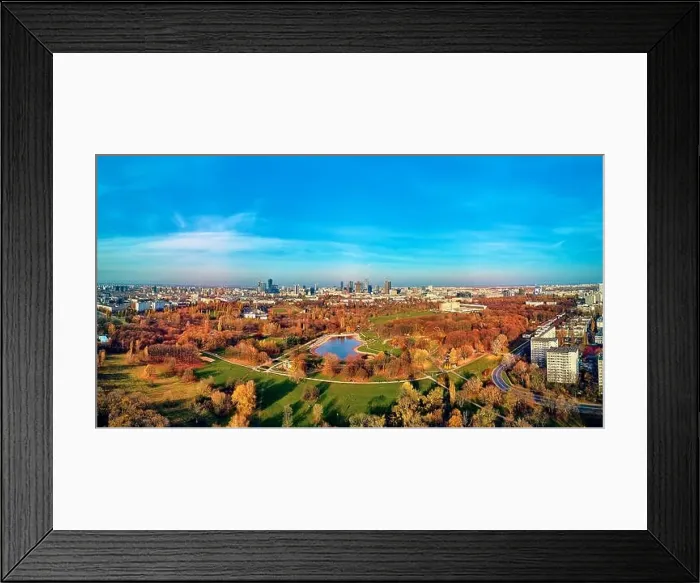 Framed Print : A beautiful panoramic view of the sunset in a fabulous November autumn evening at sunset from drone at Pola Mokotowskie Framed Print : A beautiful panoramic view of the sunset in a fabulous November autumn evening at sunset from drone at Pola Mokotowskie