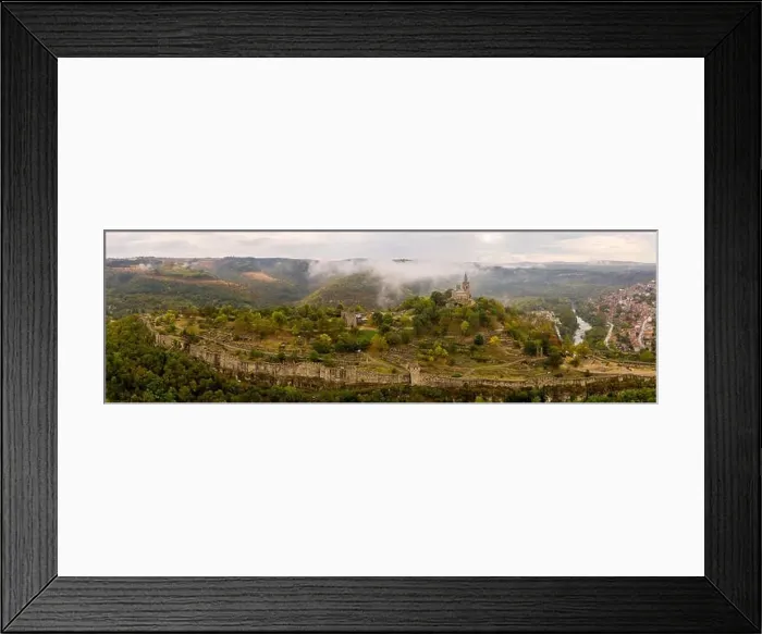 Framed Print : Tsarevets Fortress in Veliko Tarnovo, Bulgaria. Drone panoramic shot Framed Print : Tsarevets Fortress in Veliko Tarnovo, Bulgaria. Drone panoramic shot