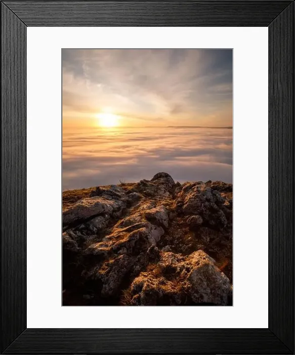 Framed Print : sea of Fog in mountains before sunrise in austrian alps Framed Print : sea of Fog in mountains before sunrise in austrian alps