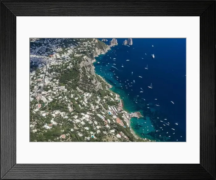 Framed Print : Aerial drone shot view of south Capri island coastline in Tyrrhenian sea Framed Print : Aerial drone shot view of south Capri island coastline in Tyrrhenian sea