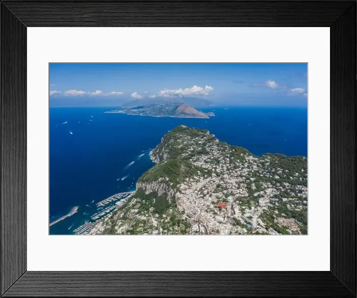 Framed Print : Aerial drone shot view of east Capri Island with sorrento Peninsula, mount vesuvius Framed Print : Aerial drone shot view of east Capri Island with sorrento Peninsula, mount vesuvius