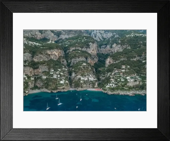 Framed Print : Aerial drone shot ivew of Amalfi coast road on mountain crags in the morning Framed Print : Aerial drone shot ivew of Amalfi coast road on mountain crags in the morning