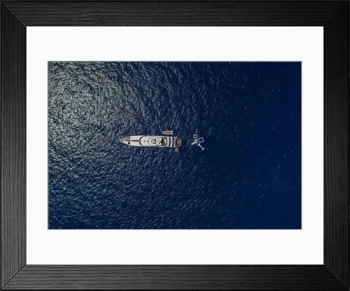 Framed Print : Aerial overhead drone shot of luxury yacht in Tyrrhenian sea near Capri Island in summer
