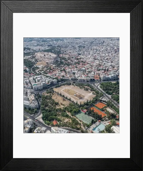 Framed Print : Aerial drone shot of Acropolis of Athens, Olympion Zeus temple, national garden and museum Framed Print : Aerial drone shot of Acropolis of Athens, Olympion Zeus temple, national garden and museum