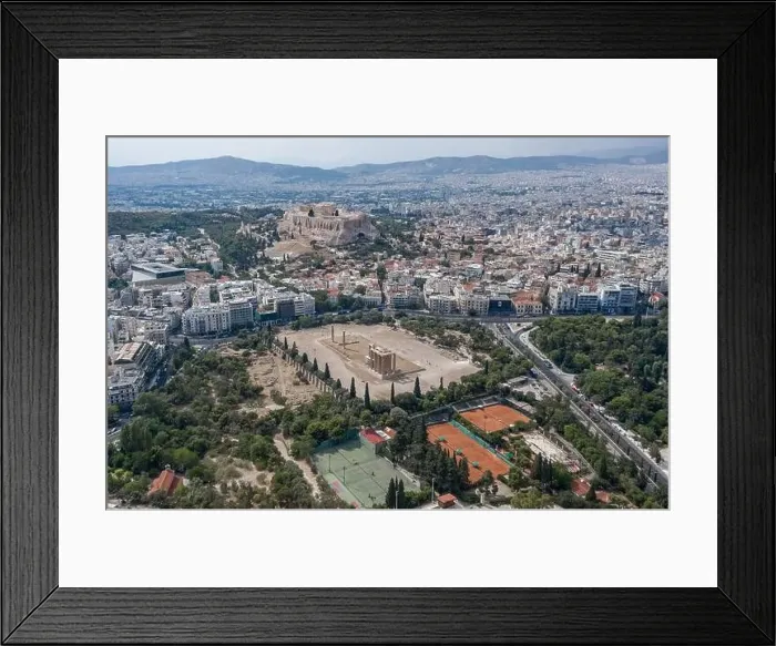 Framed Print : Aerial drone shot of Acropoli of Athens, museum and Zeus Olympion Temple collumn ruins Framed Print : Aerial drone shot of Acropoli of Athens, museum and Zeus Olympion Temple collumn ruins