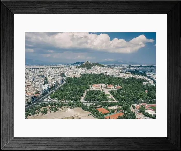 Framed Print : Aerial drone shot of Lycabettus hill and Zappeion in National Garden and Olimpio in Athens Framed Print : Aerial drone shot of Lycabettus hill and Zappeion in National Garden and Olimpio in Athens
