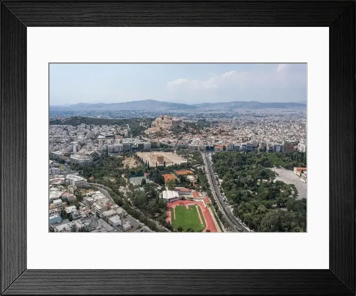 Framed Print : Aerial drone shot of Acropolis of Athens and Filopappou Hill, Zeus Olympion Temple and Zappeion Framed Print : Aerial drone shot of Acropolis of Athens and Filopappou Hill, Zeus Olympion Temple and Zappeion